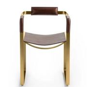 Armchair, Aged Brass Steel and Natural Tobacco Saddle Leather, Contemporary Style