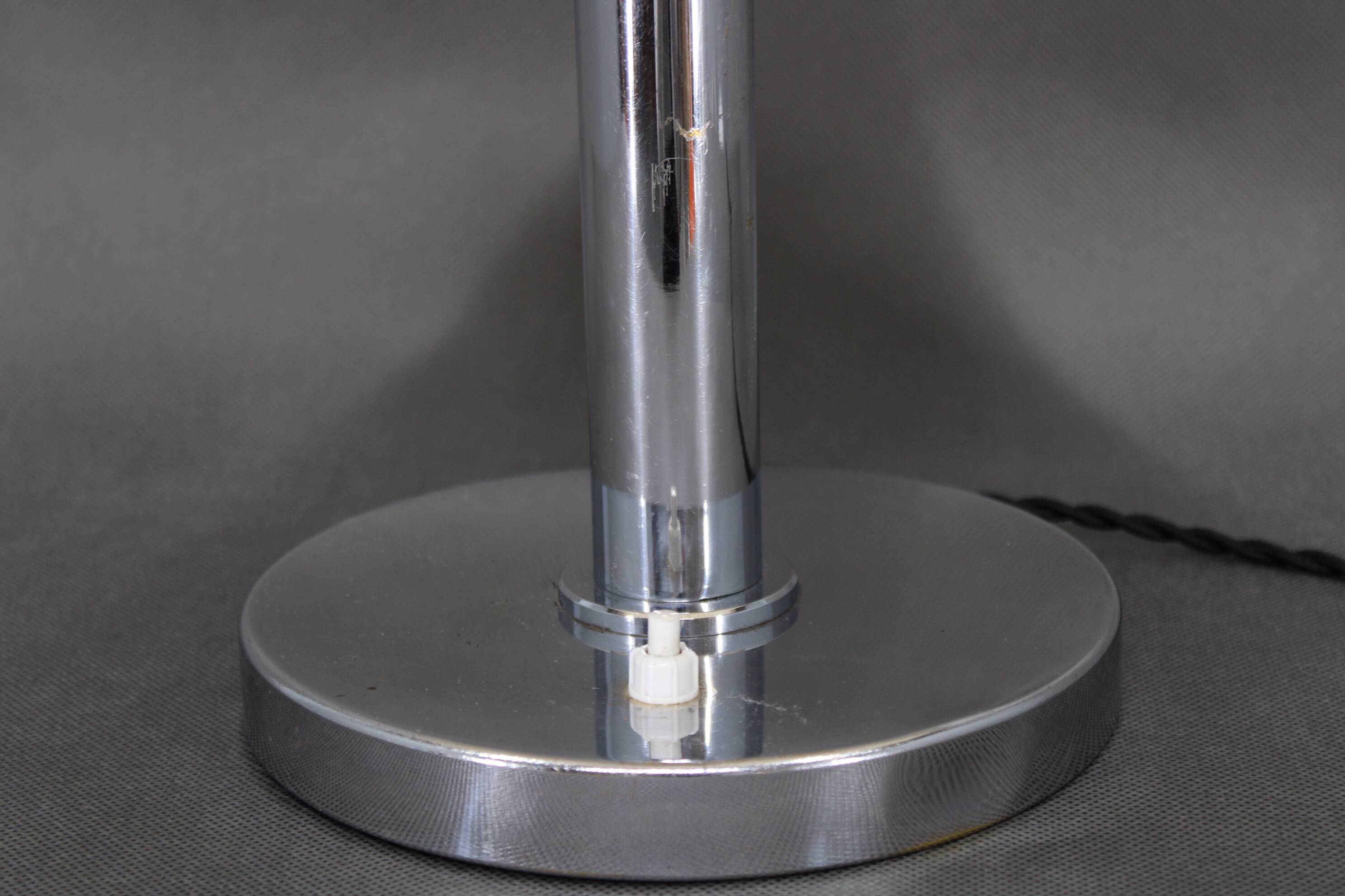 Czechoslovak Art Deco chrome table lamp with marbled glass, 1930s