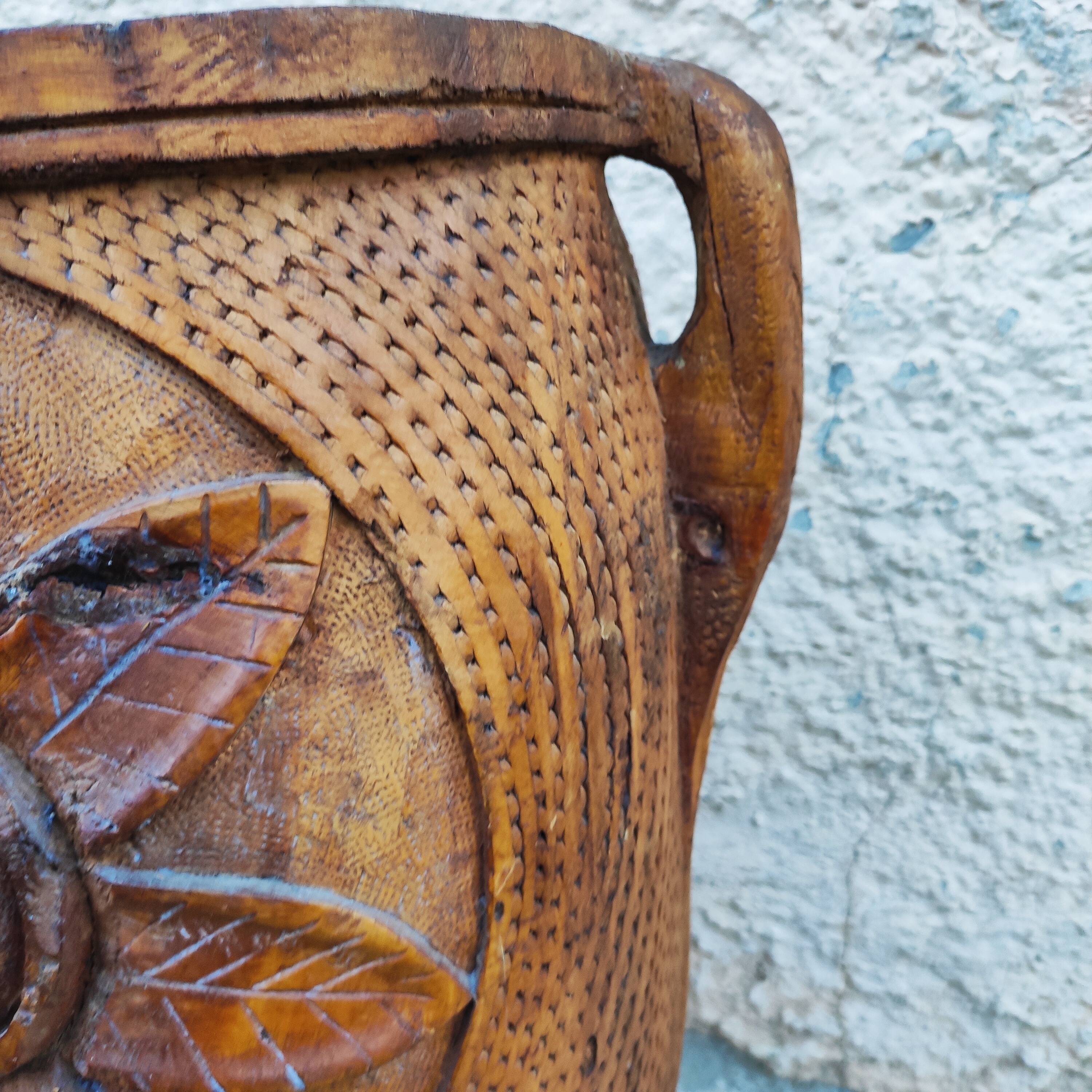 Pair of antique brutalist planters, Savoyard folk art