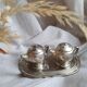 Set three pieces salt shaker and pepper teapots miniature teapots