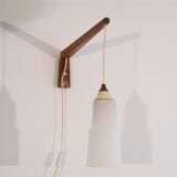 Scandinavian wall lamp "gallows" in wood and opaline 1960