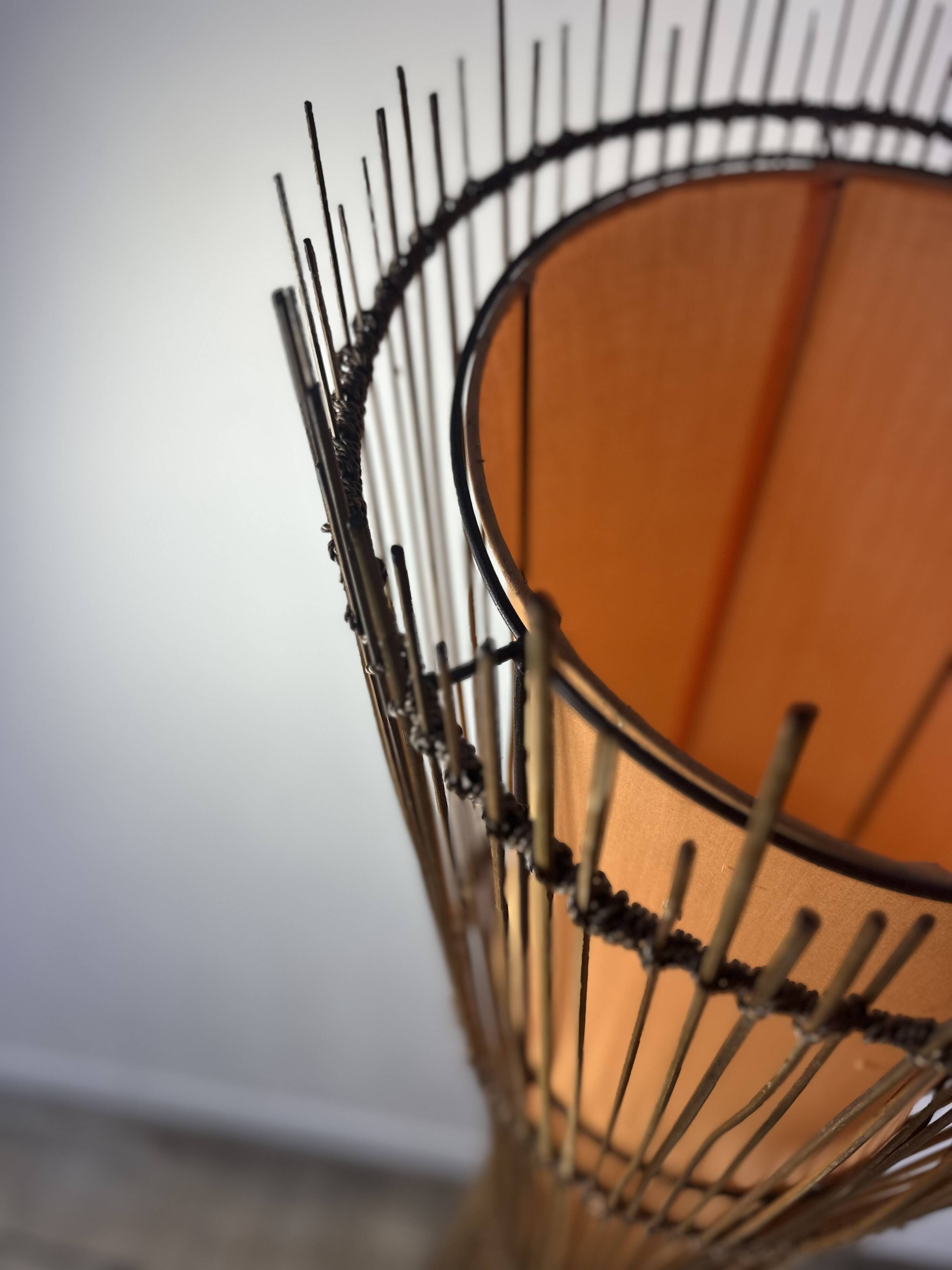 Kobe floor lamp metal and rattan 1990s Ht 170 cm