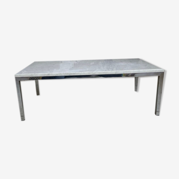 Table basse chrome et marbre blanc design 70