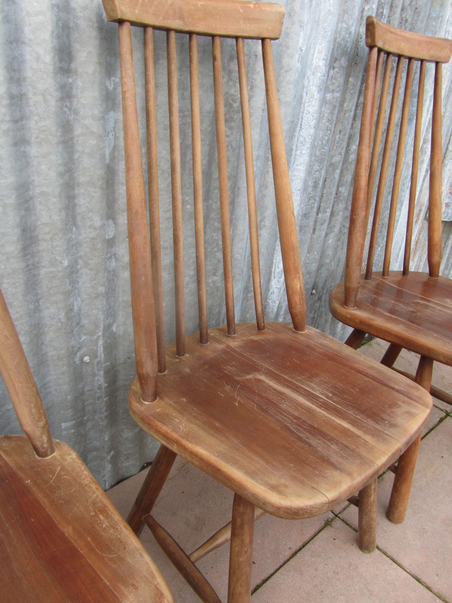 Scandinavian solid wooden high back spindle chairs, set of 4