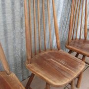 Scandinavian solid wooden high back spindle chairs, set of 4