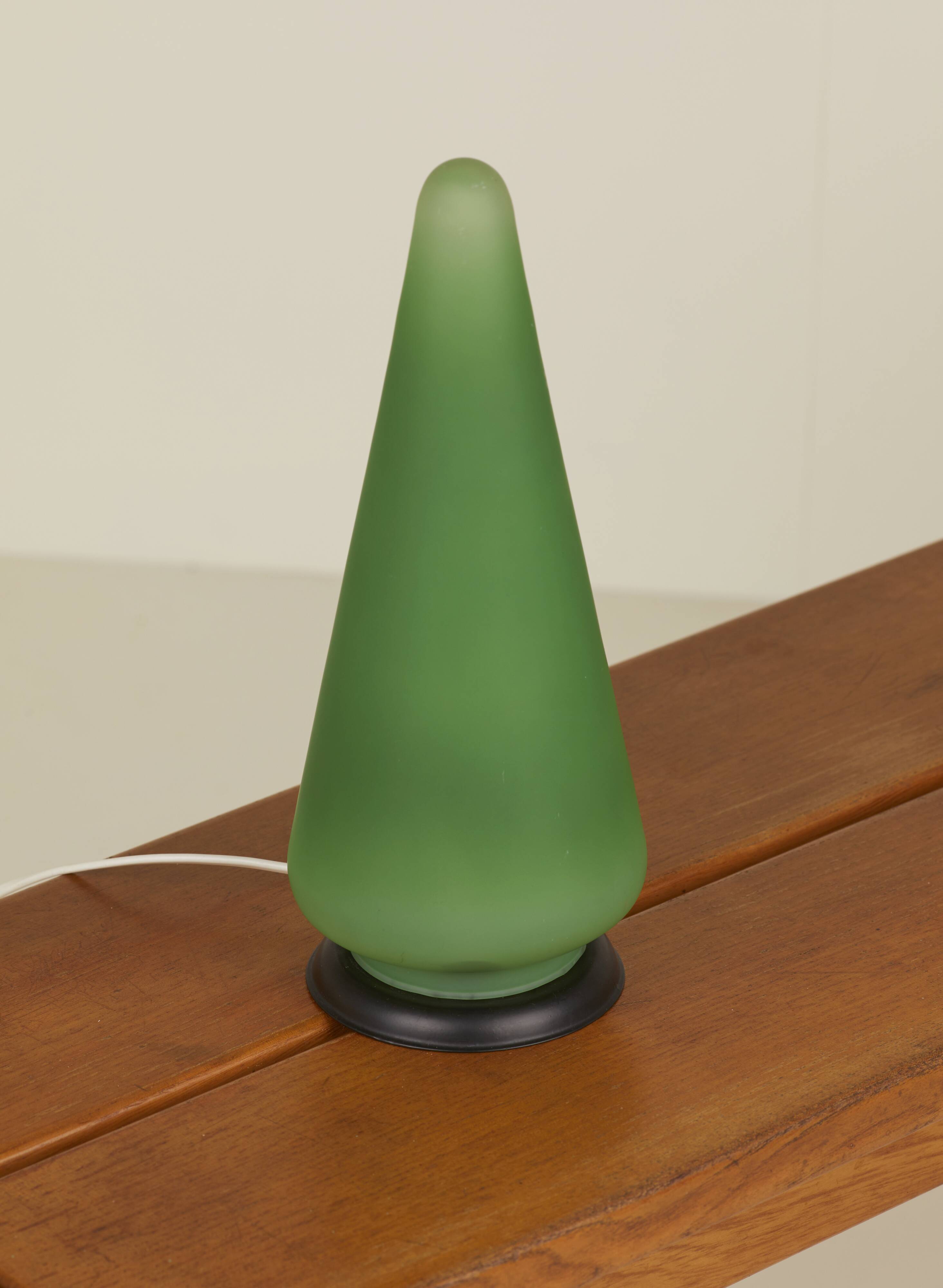 Green frosted glass "cone" lamp, France c. 1990
