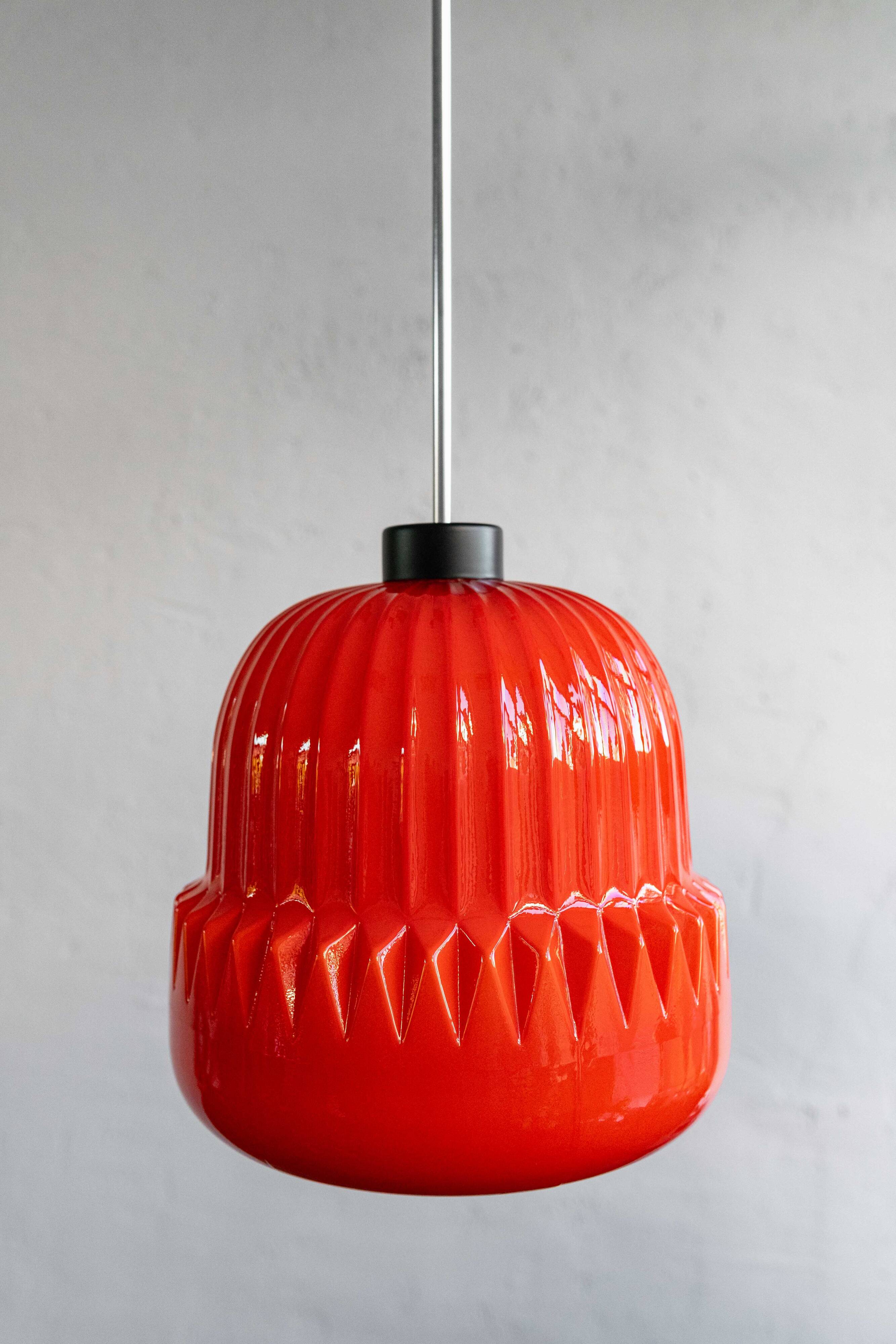 Vintage Czechoslovak Glass Hanging Lamp By Osvětlovací Sklo, 1970s