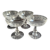 4 Baccarat champagne coupes with inclined Greek engraving.