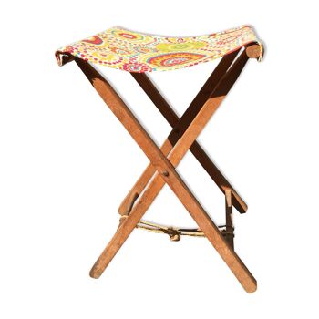 Folding stool in wood and fabric