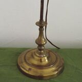 French Antique Brass Anglepoise Table Lamp Patterned Glass Pink Edged Shade 5131