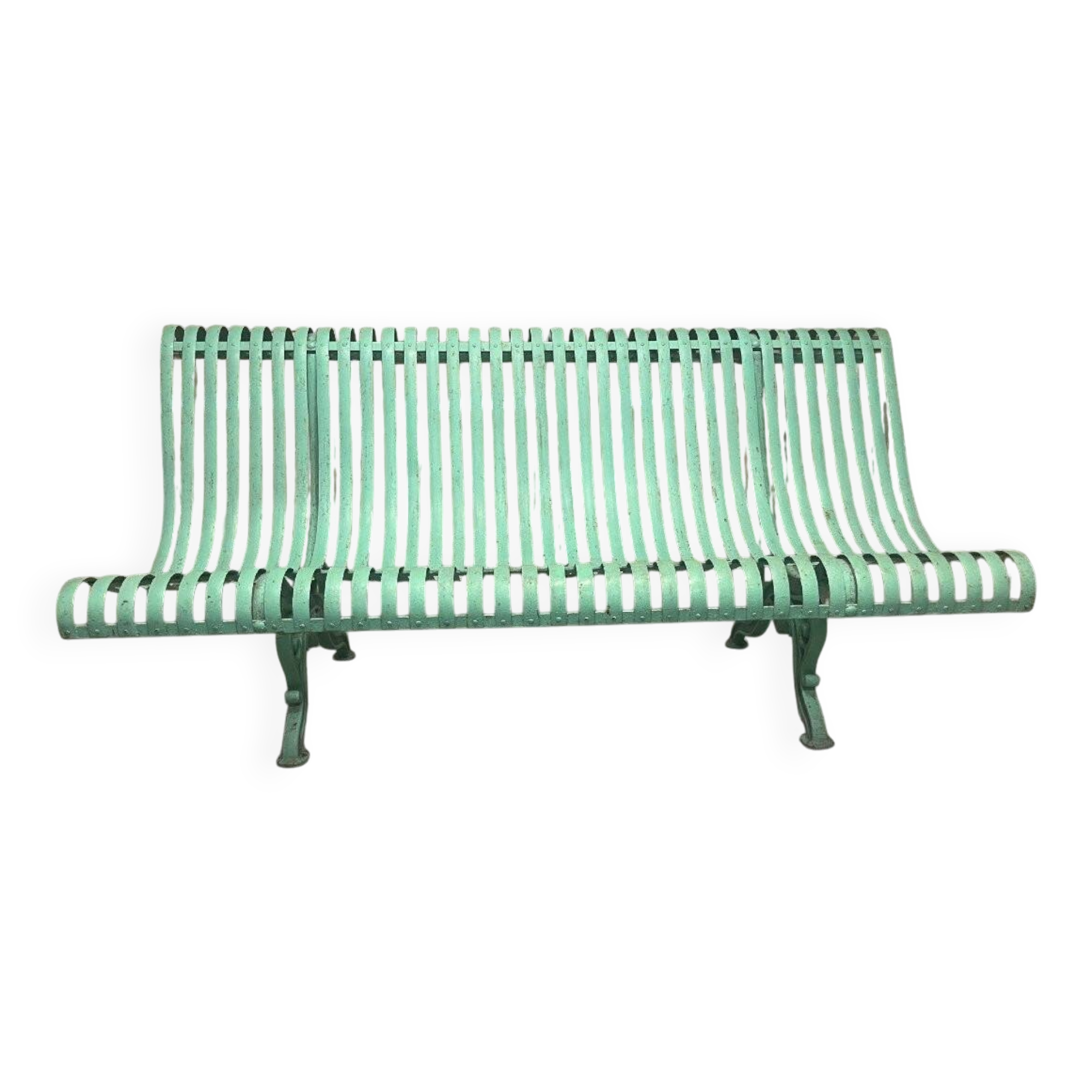 Garden bench in wrought iron and cast iron, late 19th century.