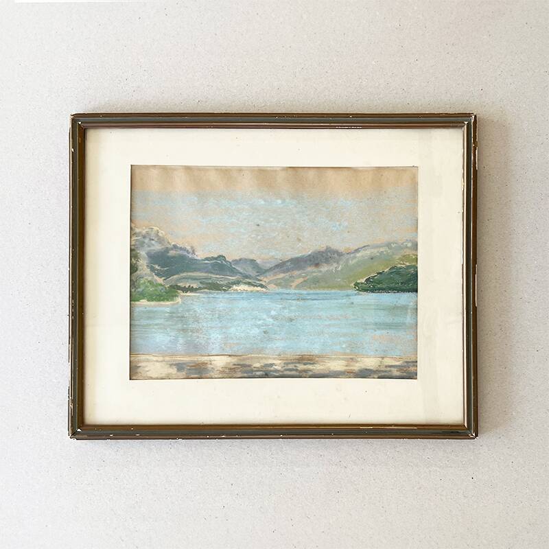 Painting "Mountain Lake", Pastel on paper, framed