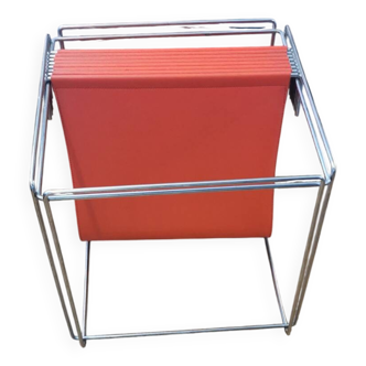 Vintage magazine rack Gérard Rignault – Chrome & Orange 70s