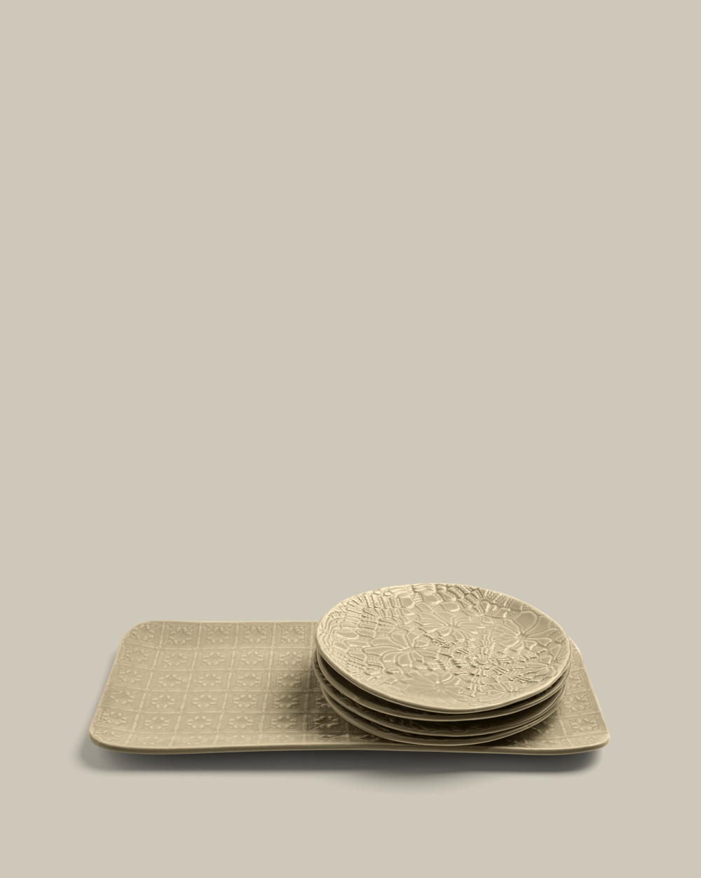 Dessert box Set of 4 plates and 1 dish Grège brillant