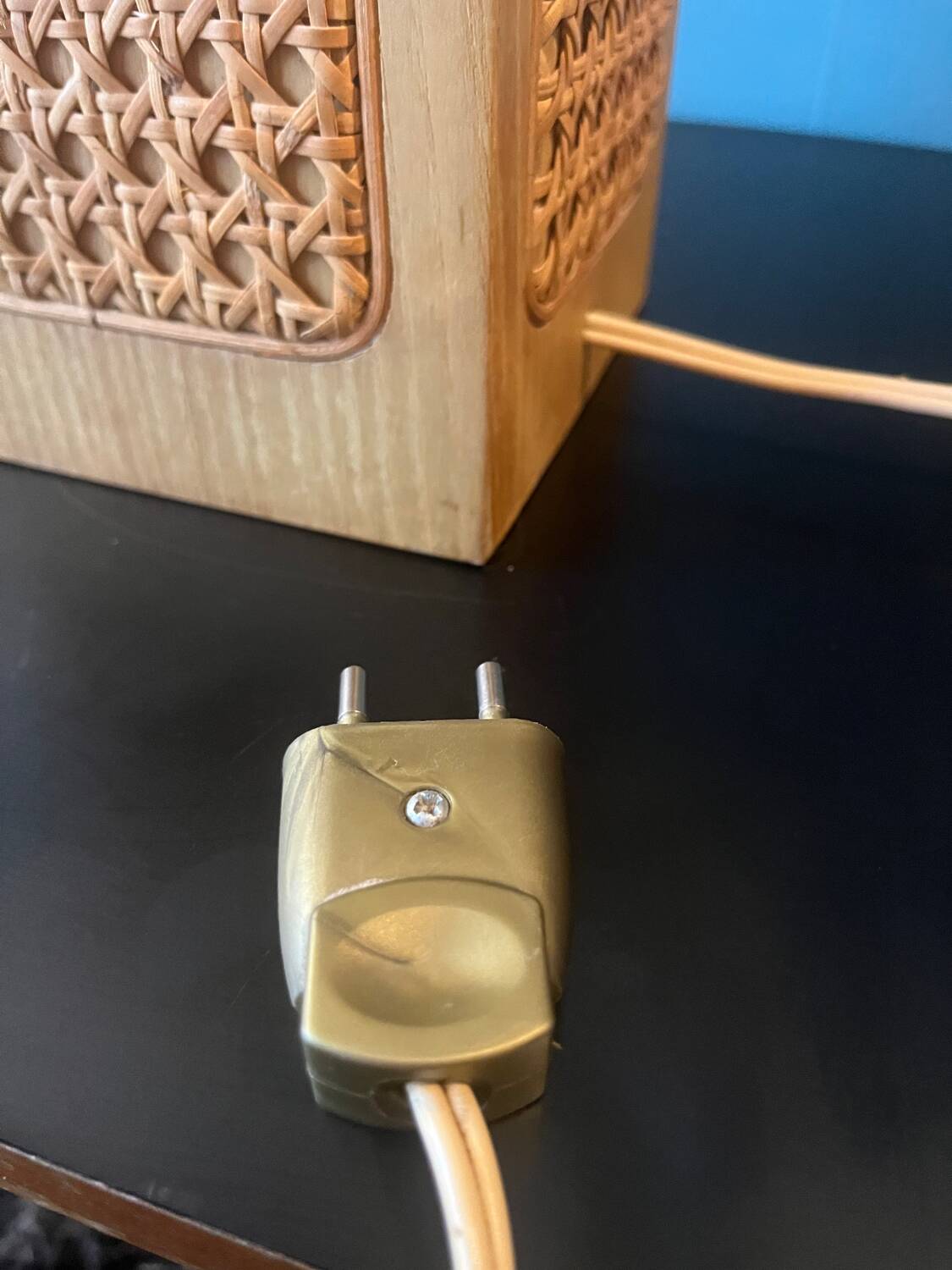 Wooden and cane foot lamp from the 60s