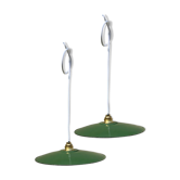Paire de suspensions vintage tôle émaillée verte et blanche électricité neuve led