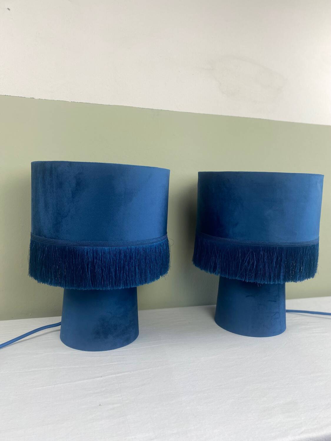 Blue velvet lamps