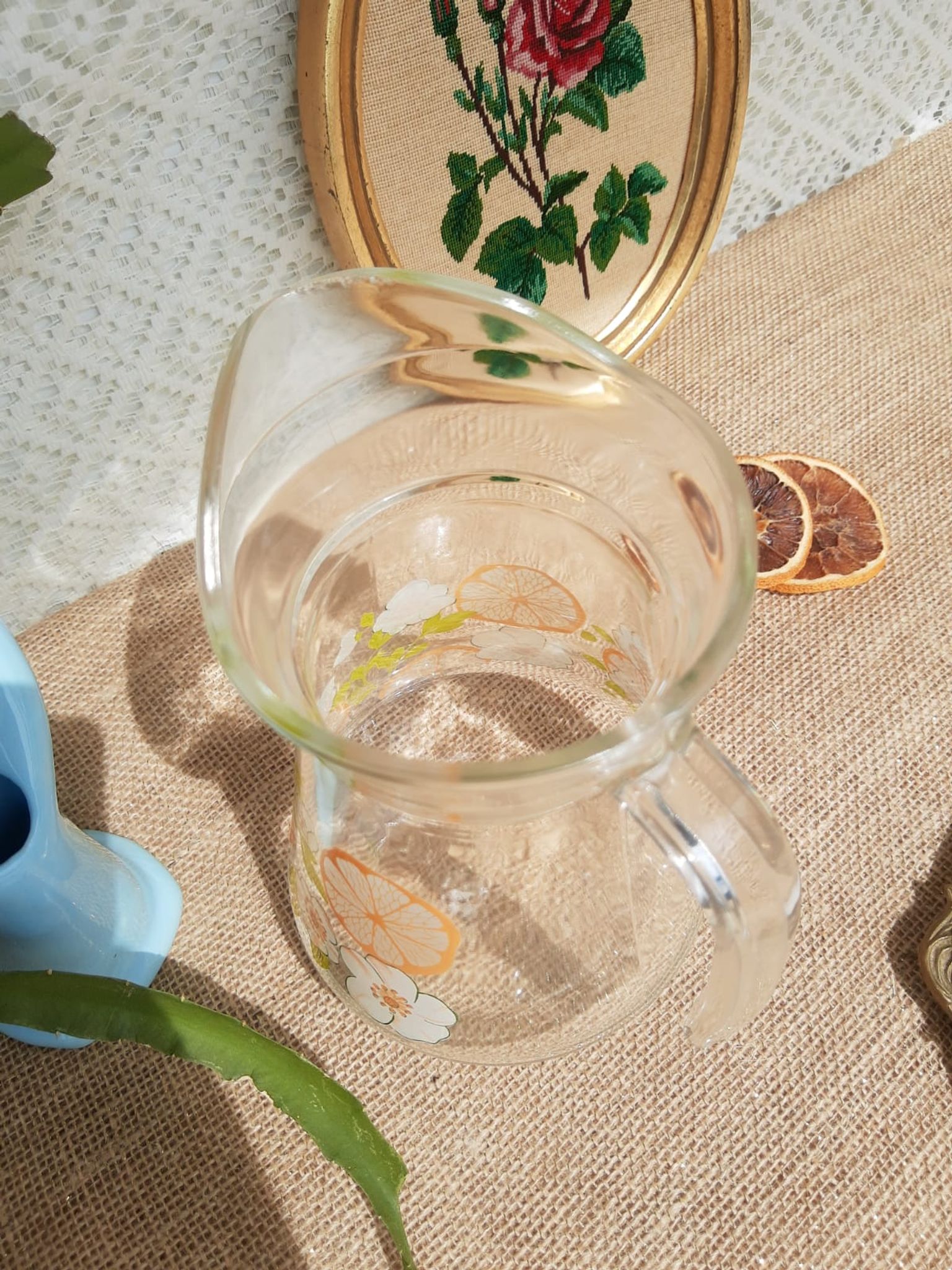Carafe patterns flowers in glass -vintage