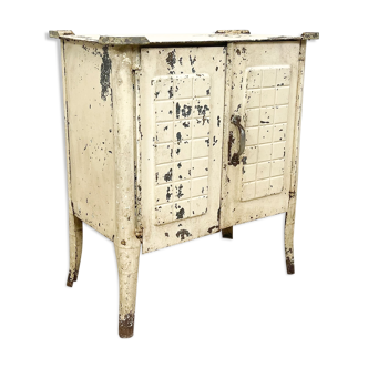 Vintage industrial painted metal nightstand cabinet