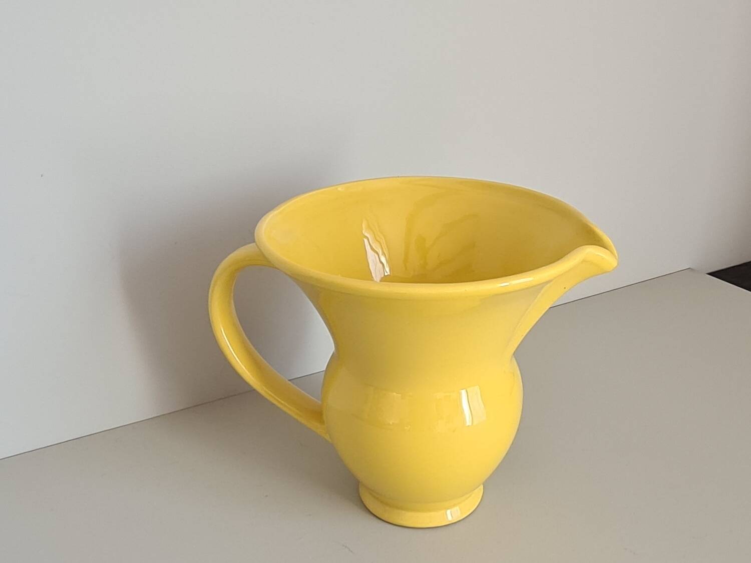 Modernist yellow ceramic pitcher / handmade / vintage / France / 1960s / mid-century / 20th century