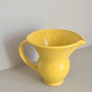 Modernist yellow ceramic pitcher / handmade / vintage / France / 1960s / mid-century / 20th century