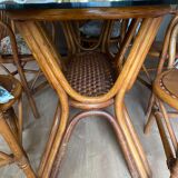 Rattan high table / smoked glass top
