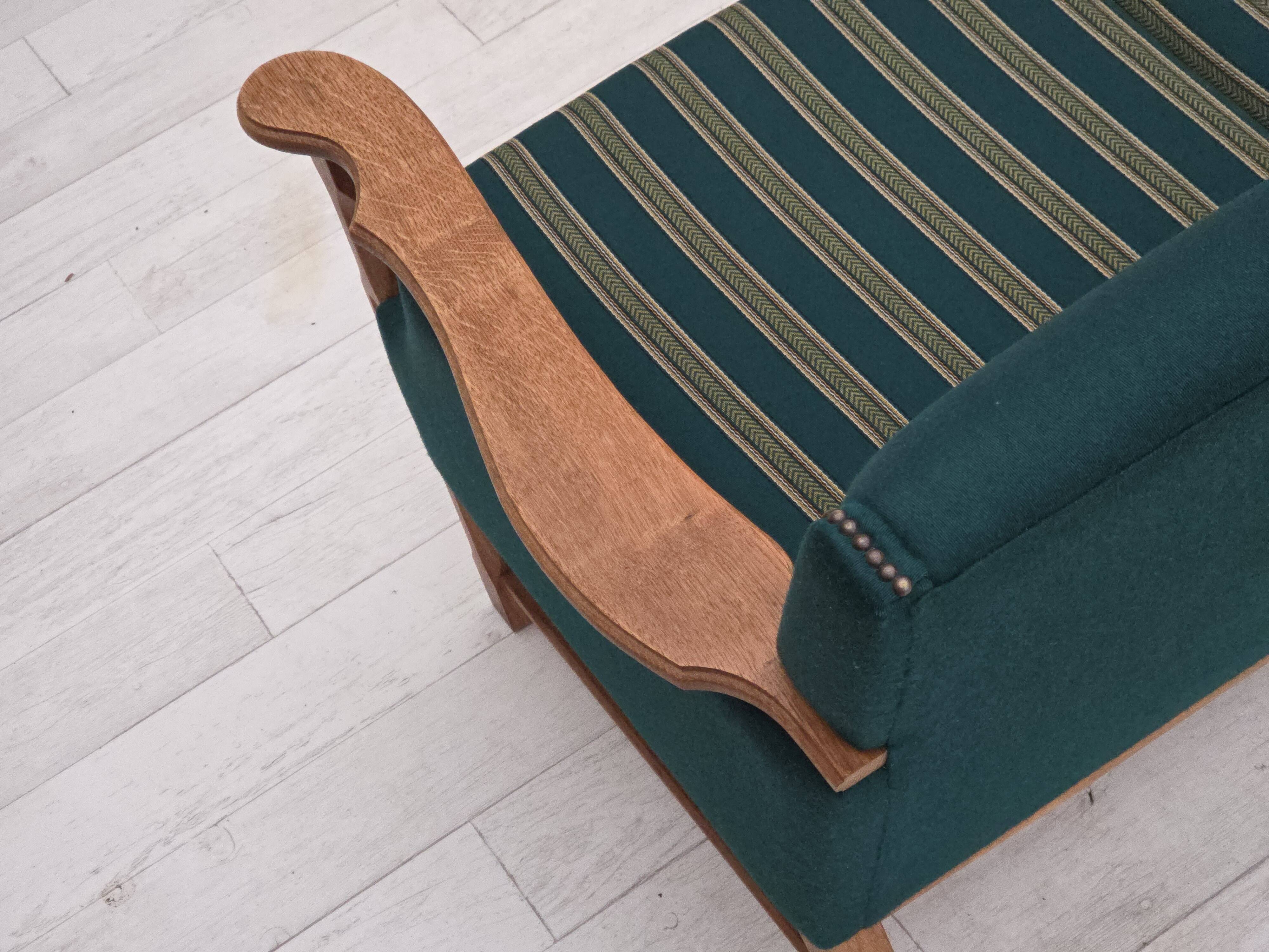 1970s, Danish 4-seater sofa, furniture wool, solid oak wood.