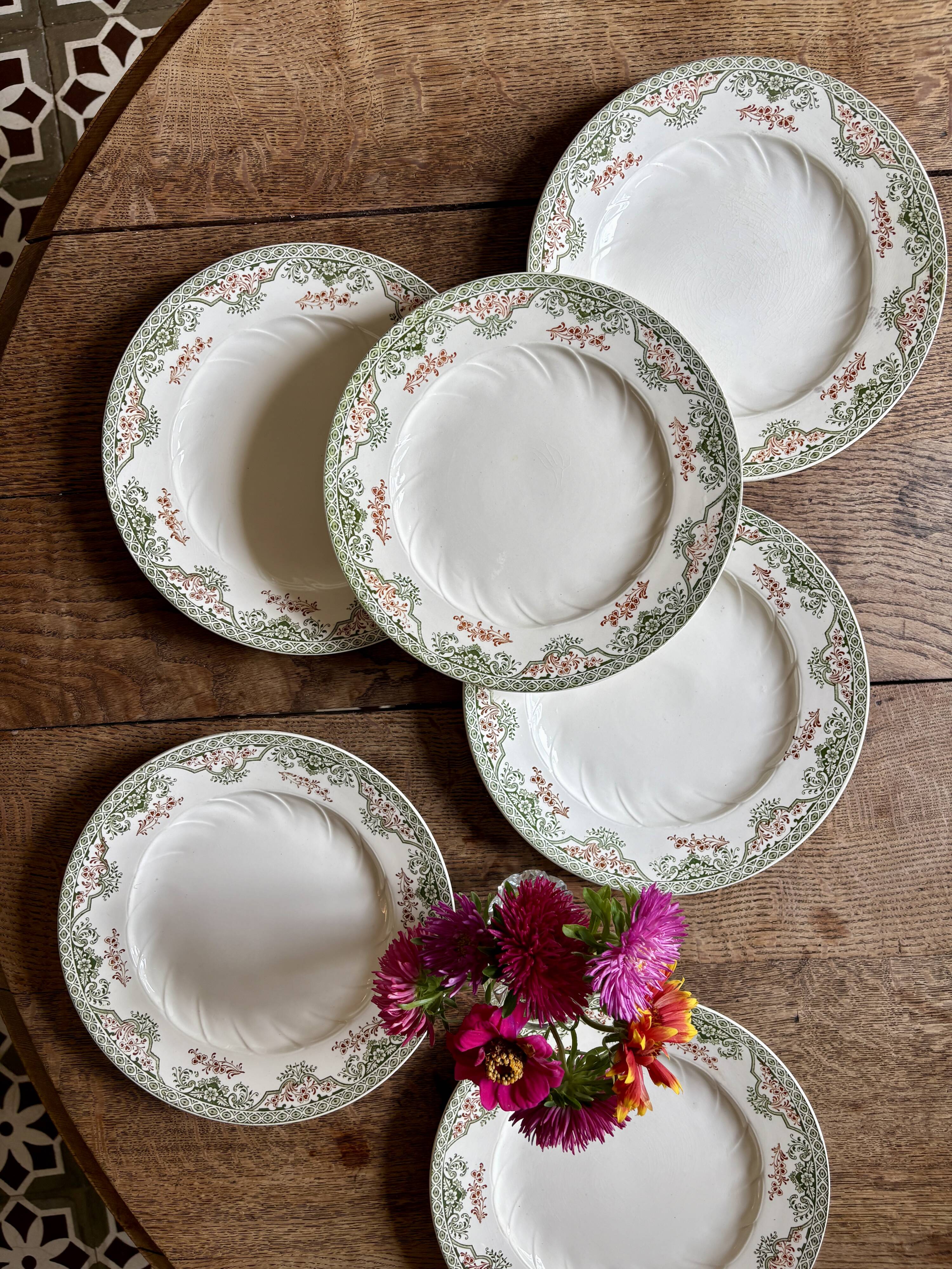 Lot de 6 assiettes plates anciennes - Bruges de Longwy