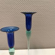Royal Copenhagen set of 3 candle holders, model Harlequin in blue/turquoise glass.
