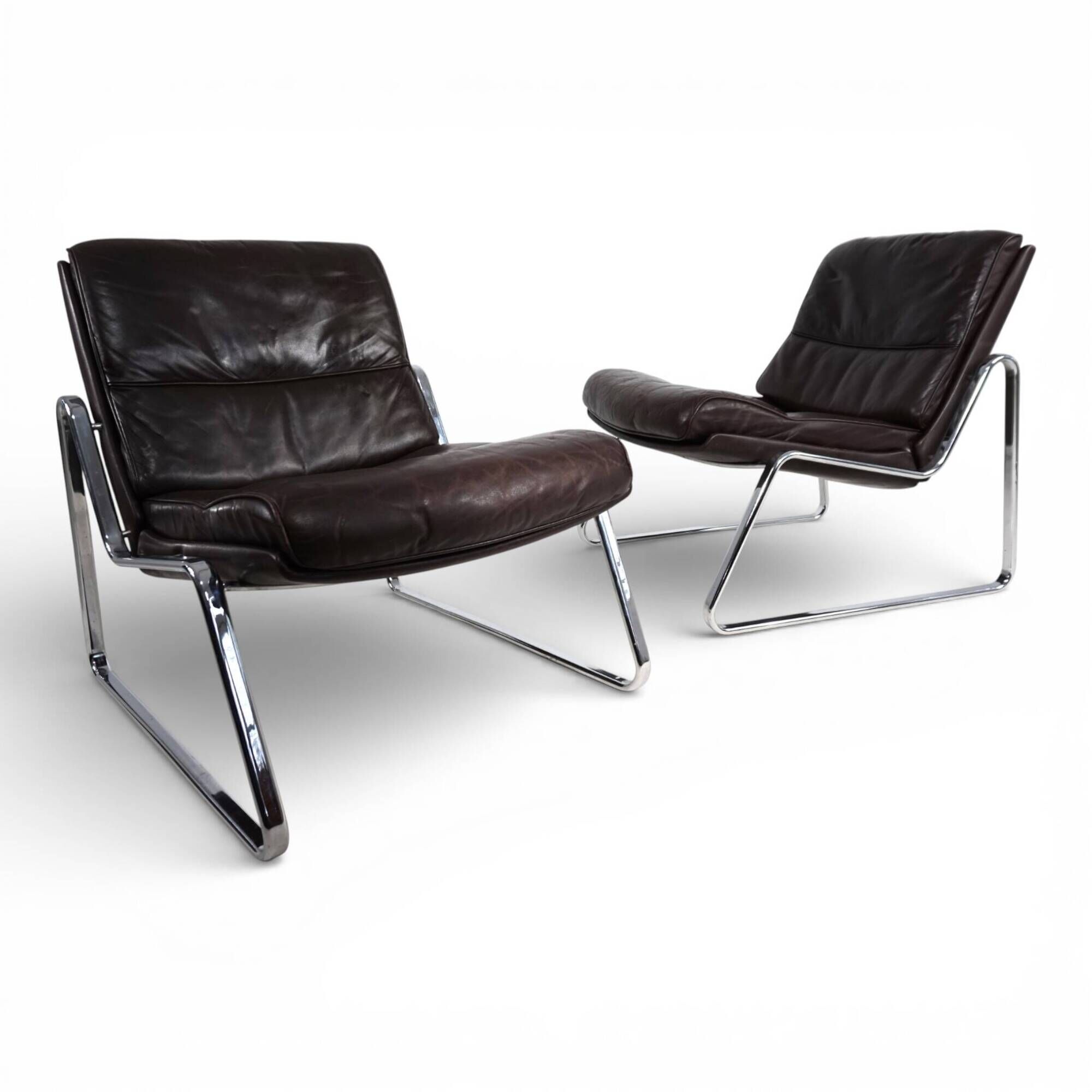 Set of 2 Drabert lounge chairs in brown leather by Gerd Lange, 1970