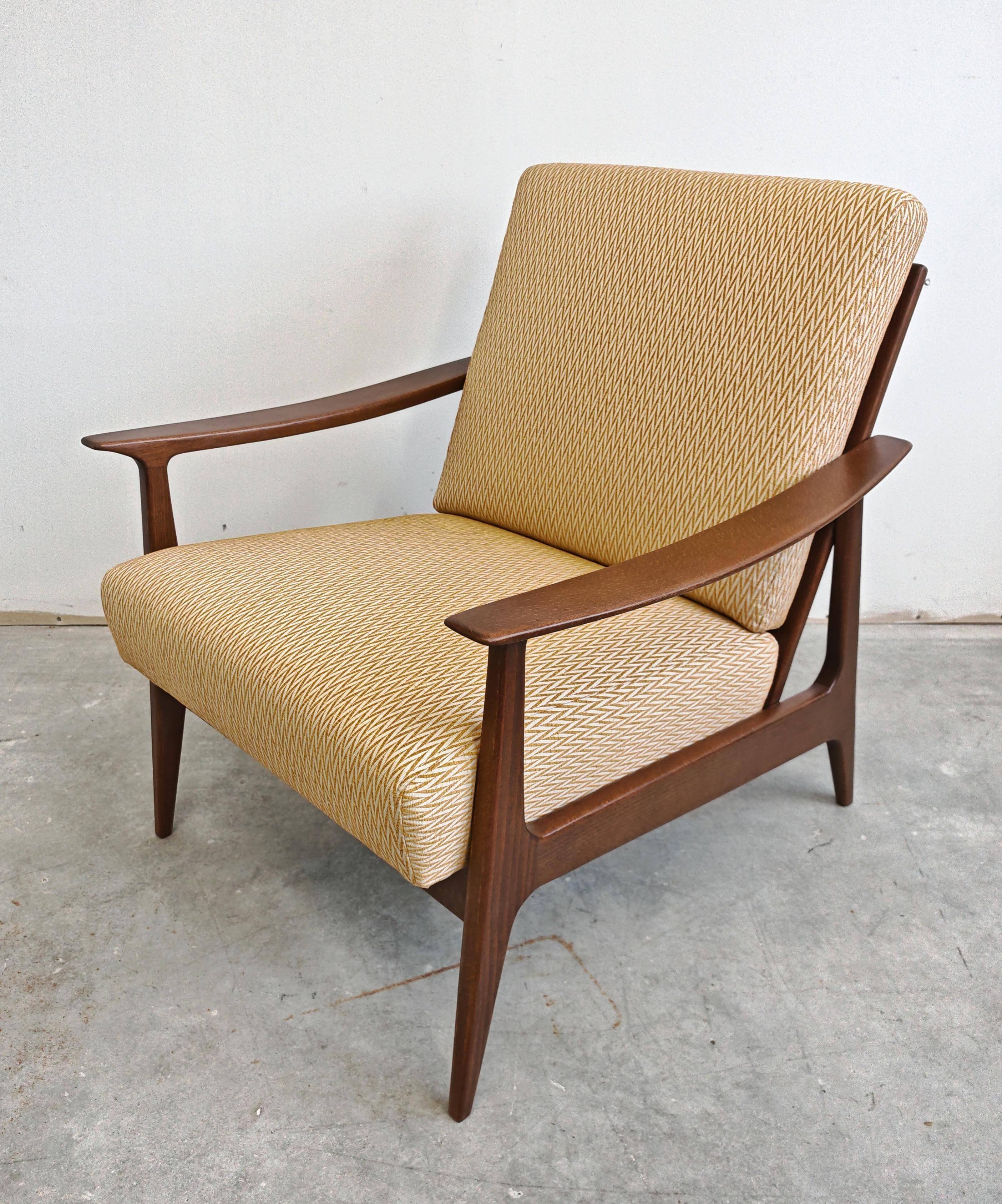 Mid Century Modern armchair in beech with zig-zag fabric, Denmark 1960s