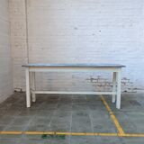 Table de ferme vintage avec plateau en zinc