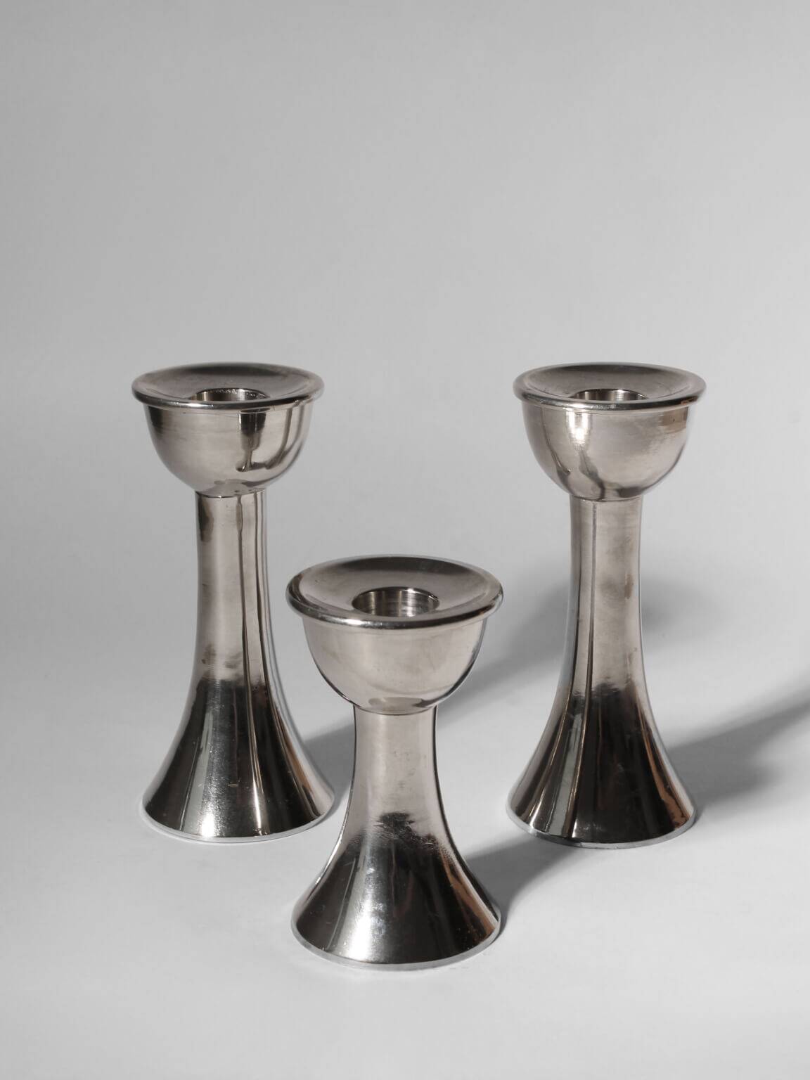 Bougeoirs en aluminium argenté du milieu du siècle, ensemble de 3, Allemagne