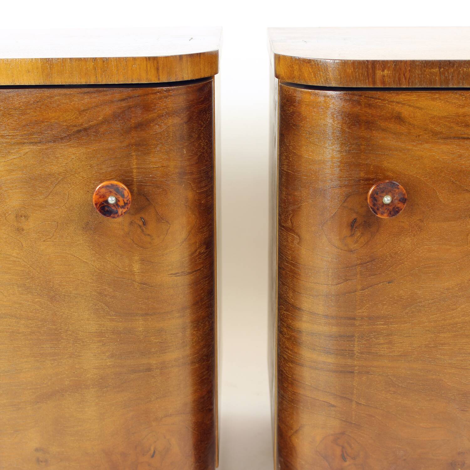 Minimalistic Art Deco Bedside Tables In Walnut Veneer, Czechoslovakia 1930s