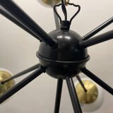 Lustre Spoutnik en Laiton Noir 10 Lumières Années 1990