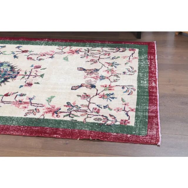 Vintage Turkish Oushak Handmade Wool Cotton Beige Area Rug 117x217