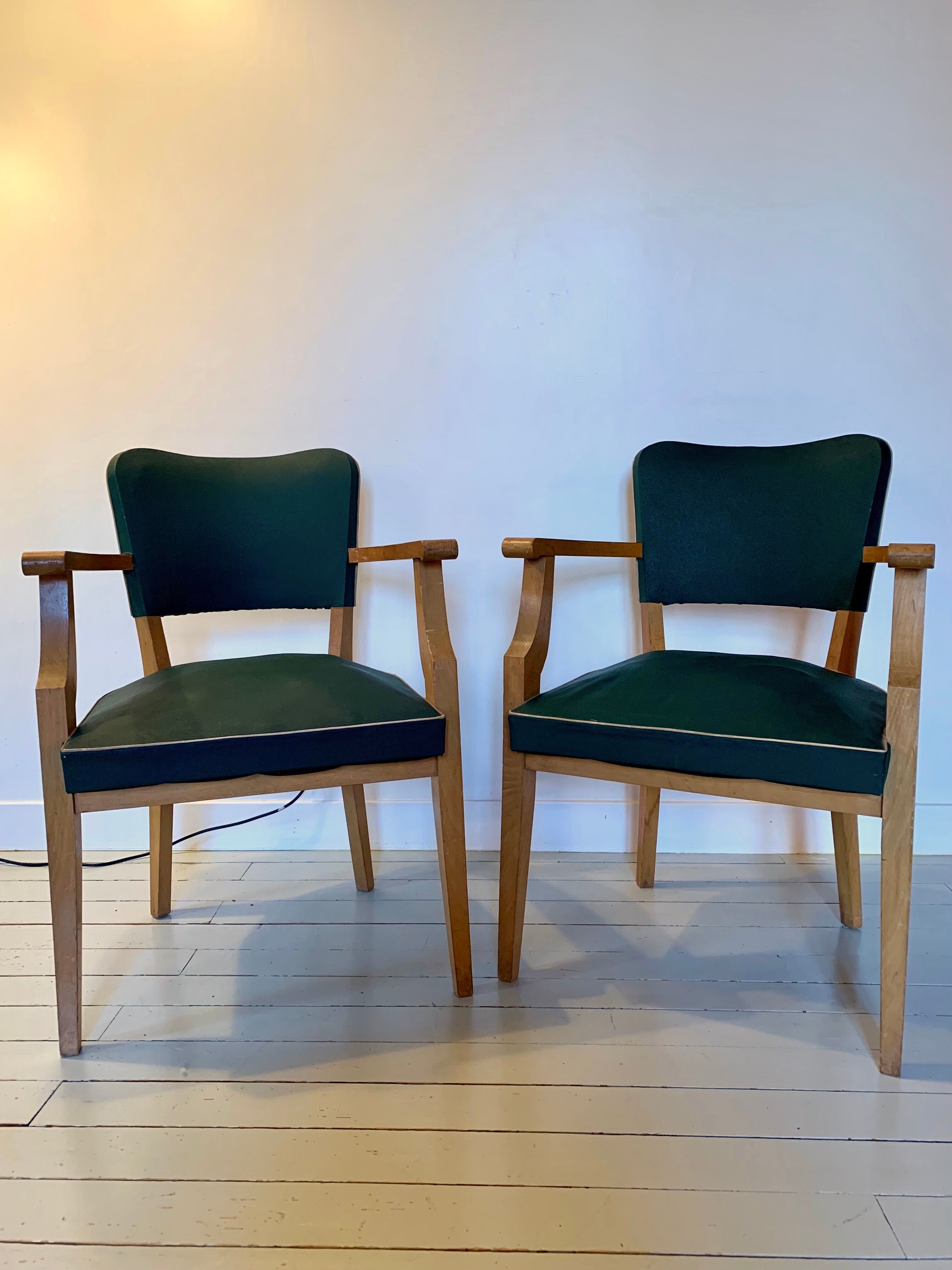 Pair of Art Deco green bridge armchairs
