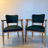 Pair of Art Deco green bridge armchairs
