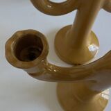 Pair of glazed earthenware candlesticks Pichon Uzès 1960