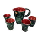 Art pottery of Val-de-Vie M.Clément pitcher with four cups dimension: height -20cm- l