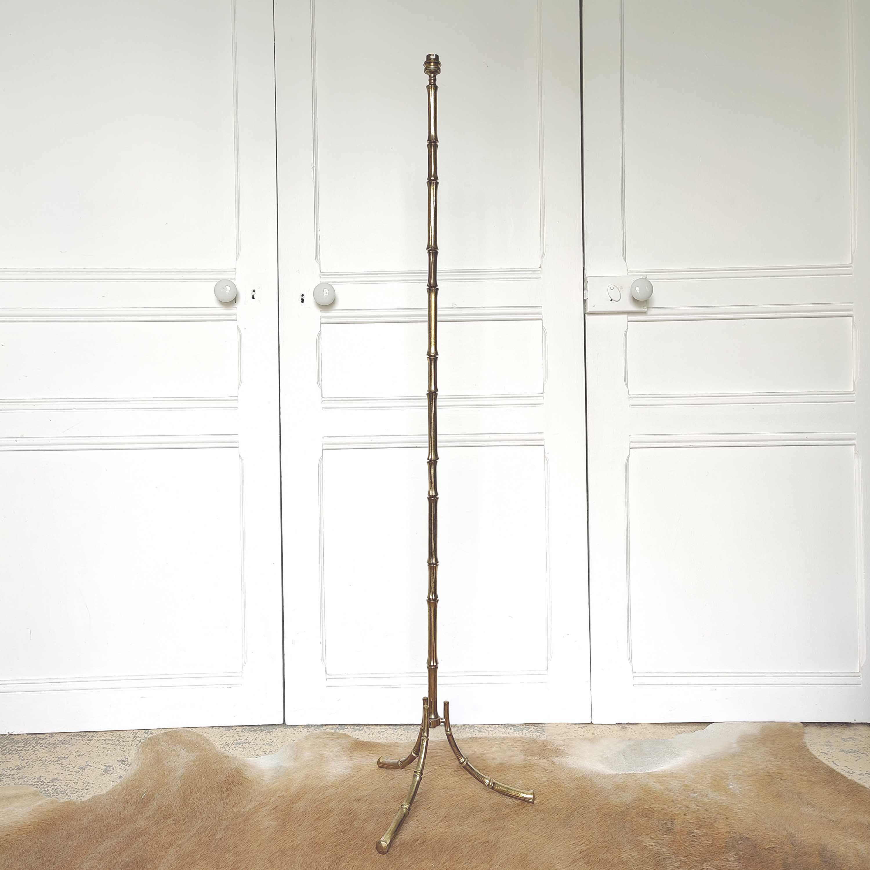 Vintage tripod brass floor lamp bamboo decoration