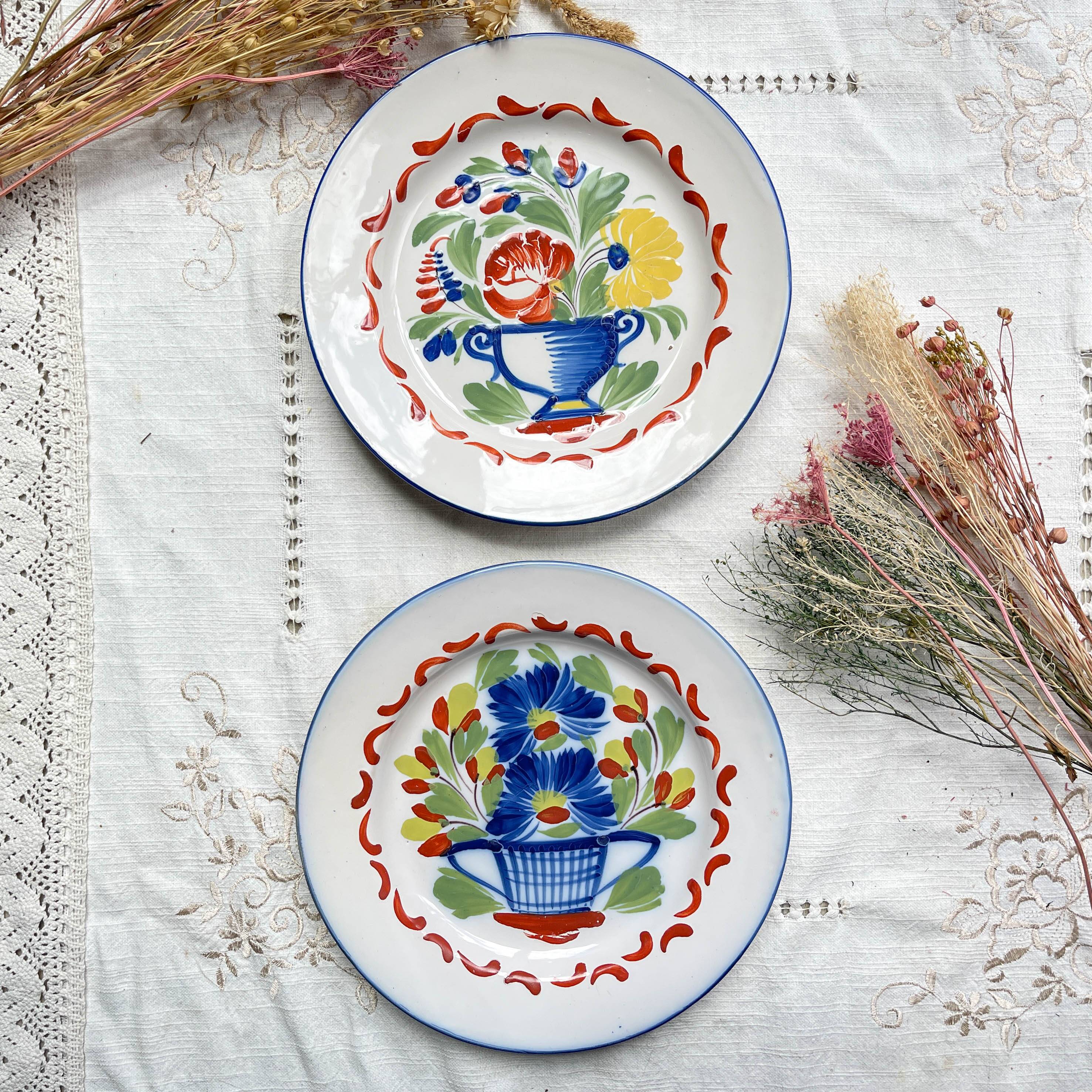 2 St Clement Luneville plates, 19th century, floral pattern