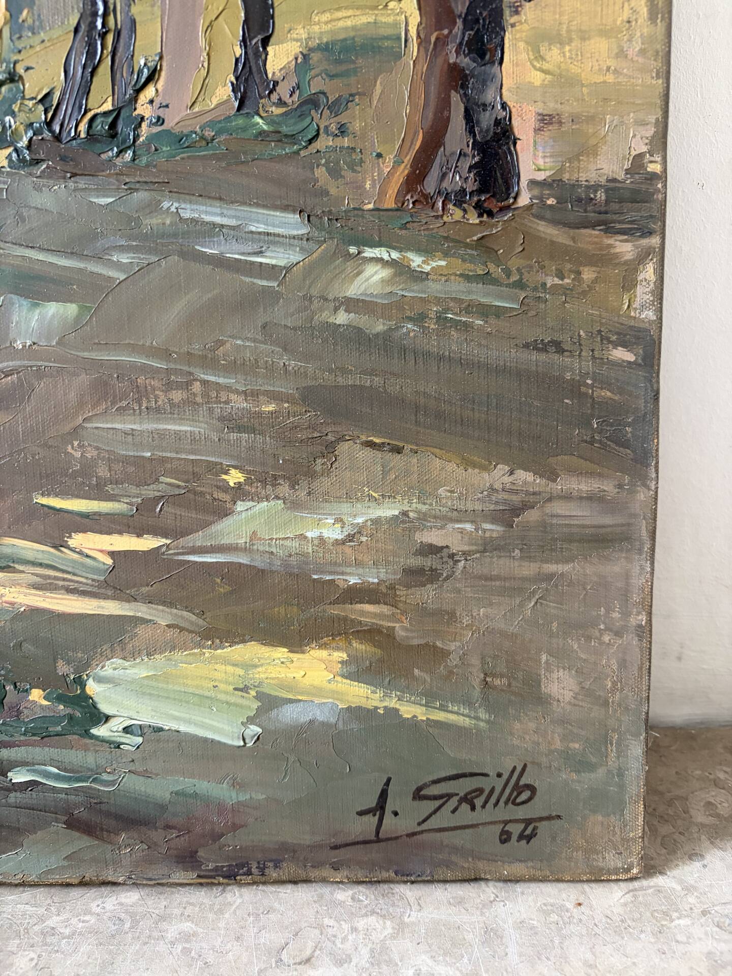 La clairière, huile à couteau, signée F Grillo
