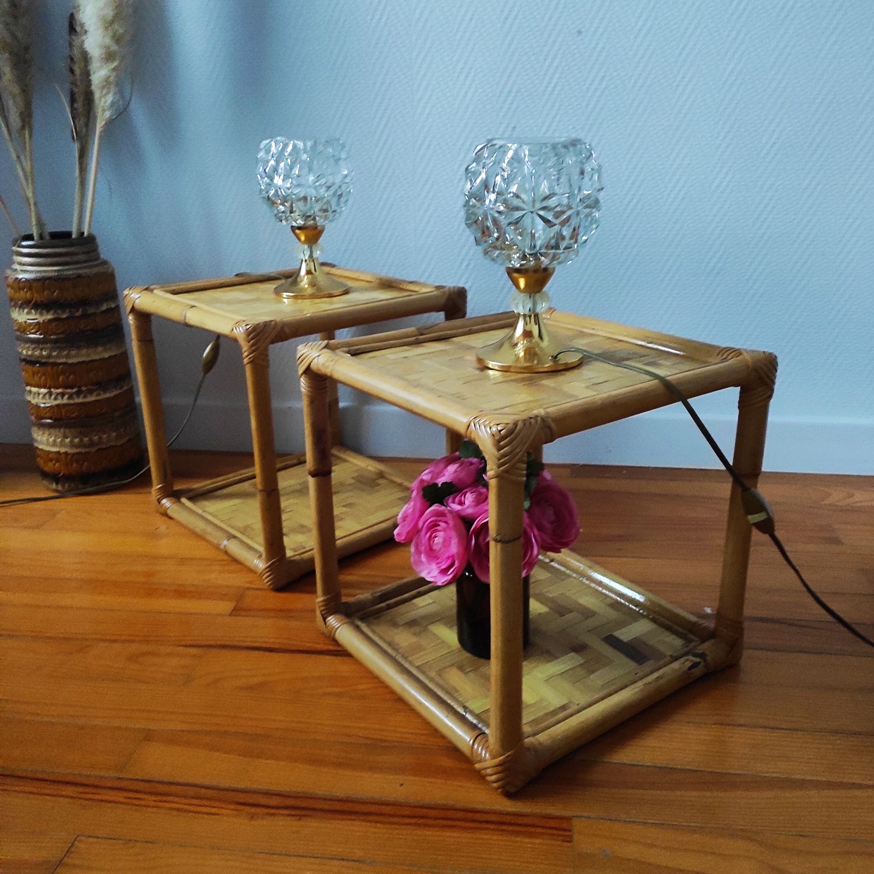 Pair of rattan bedside tables