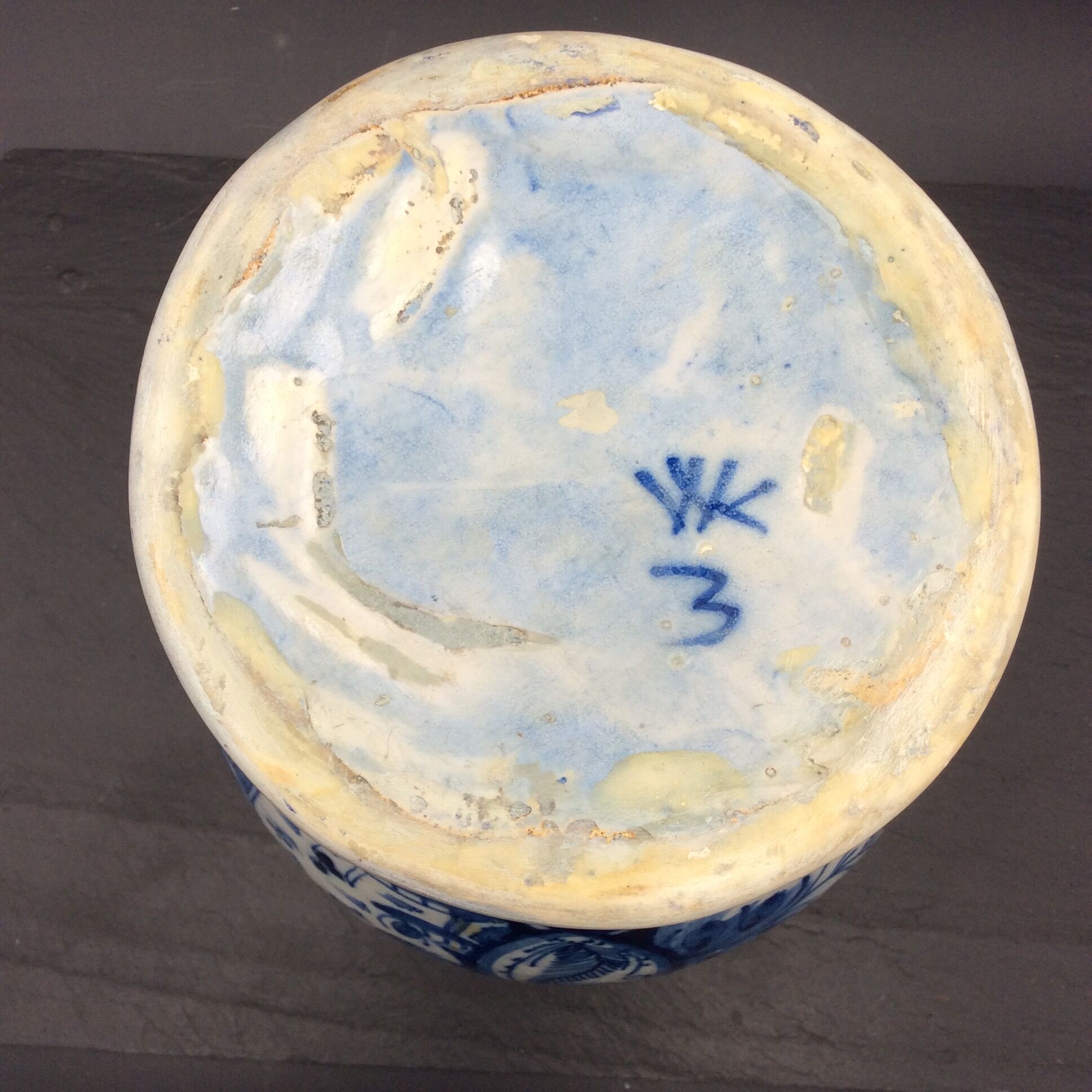 Delfts dutch workshop the peacock xviii earthenware vase restored - antique vase 18thc