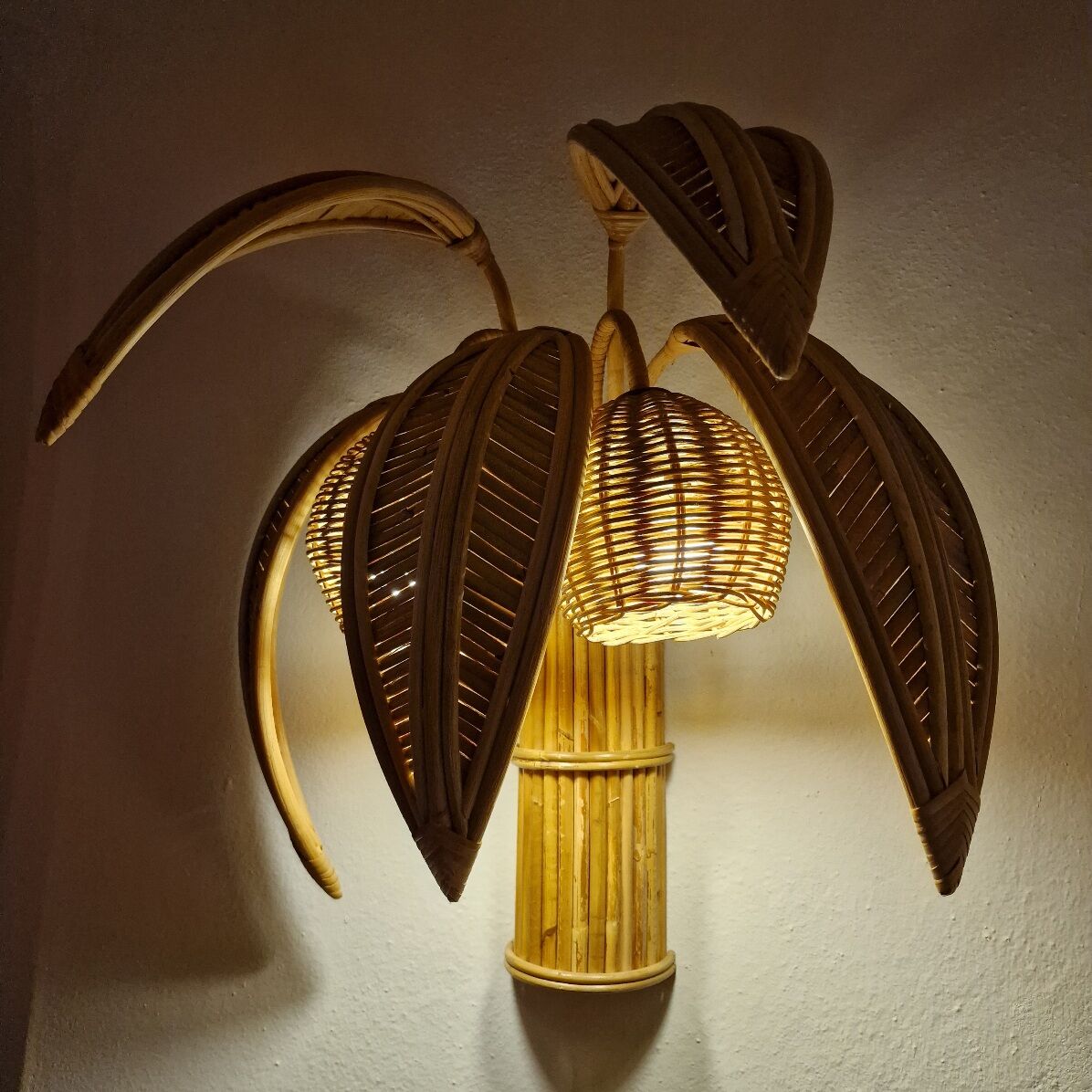 Pair of coconut / palm sconces in natural rattan
