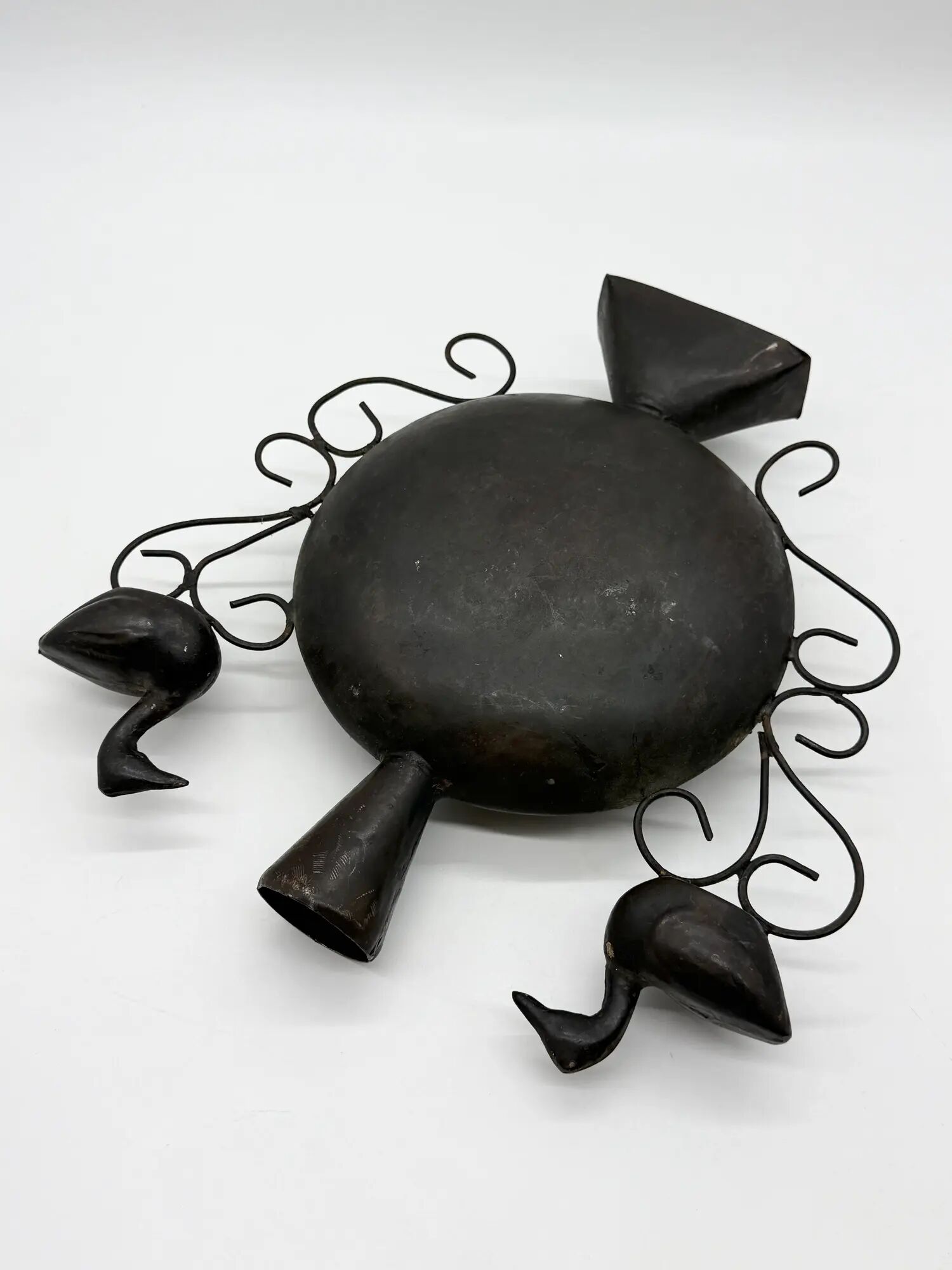 Vase with birds in forged metal, handcrafted, 1960s