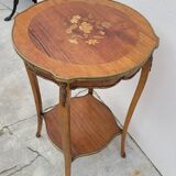 Selette pedestal side table Louis XV style with decorated marquetry and rosewood - 1900s