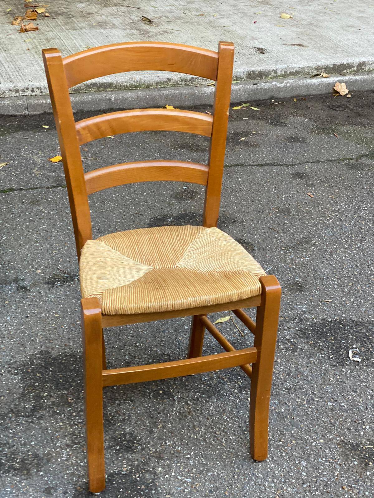 Louis Philippe solid oak and straw chair