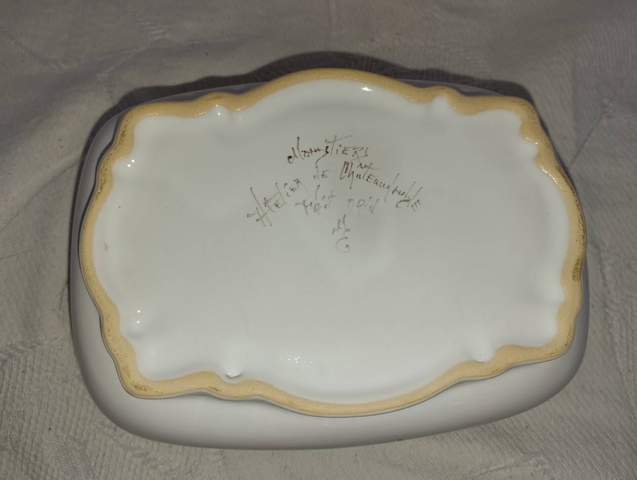 Antique butter dish in faience – Bird decoration – Late 19th / early 20th century